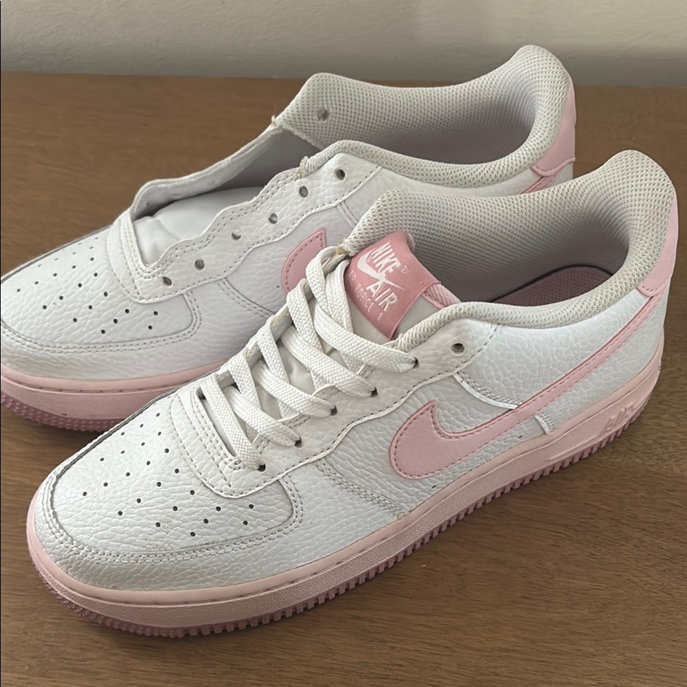 Nike White and Pink Air Force 1 Sneakers